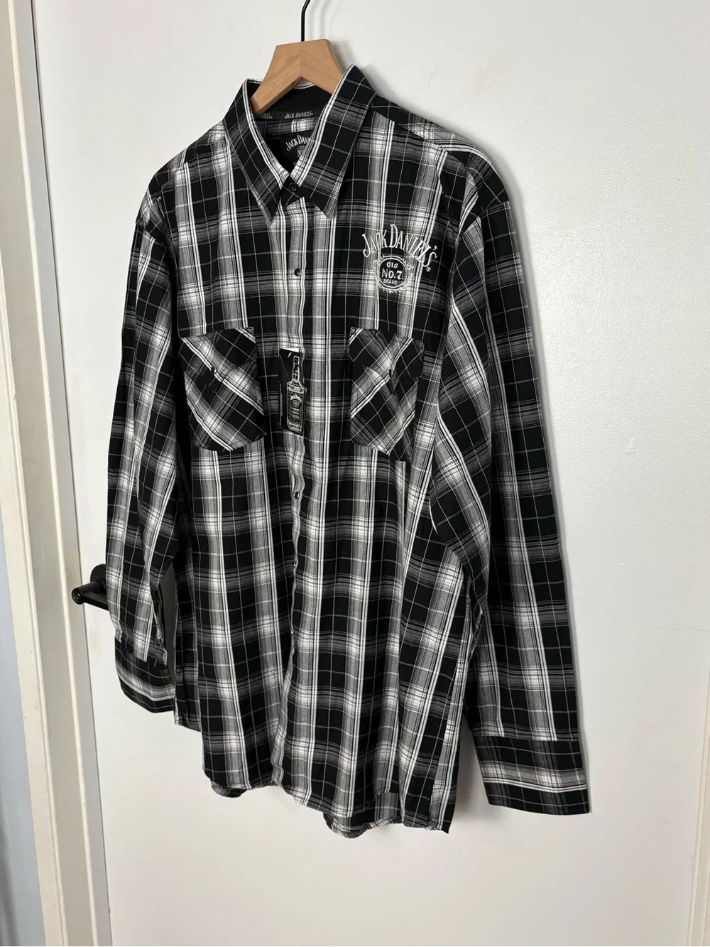 BOOT BARN BARELY WALKER JACK DANIEL'S PLAID PRINT LONG SLEEVE SNAP WESTERN SHIRT